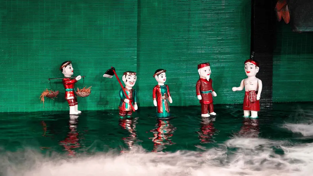 Một cảnh trong vở múa rối nước Huyền sử Yết Kiêu