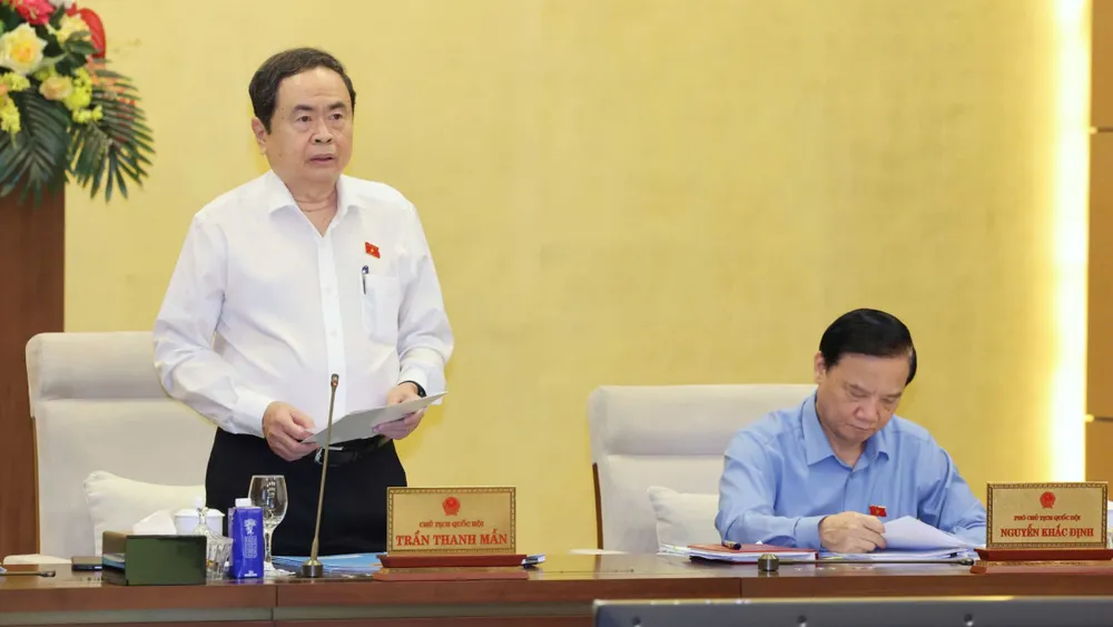 Chủ tịch Quốc hội Trần Thanh Mẫn phát biểu khai mạc phiên họp. Ảnh: QUANG PHÚC 