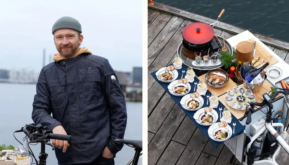 Đầu bếp xe đạp với các món ăn của ông. Ảnh: KAY BOLESEN 