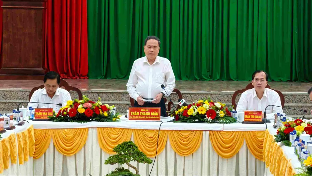 Chủ tịch Quốc hội Trần Thanh Mẫn phát biểu tại buổi làm việc. Ảnh: TÍN HUY