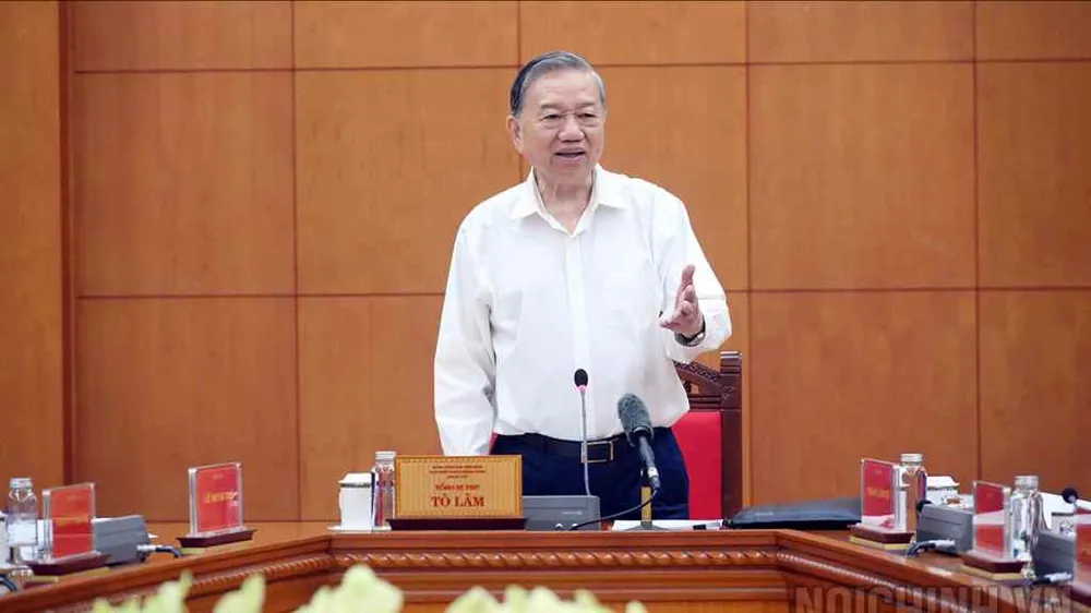 Tổng Bí thư Tô Lâm, Trưởng Ban Chỉ đạo Trung ương về phòng, chống tham nhũng, lãng phí, tiêu cực phát biểu tại cuộc họp. Ảnh: BAN NỘI CHÍNH TRUNG ƯƠNG