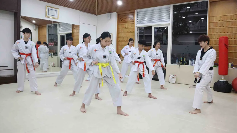 Các võ sinh taekwondo luyện tập động tác 