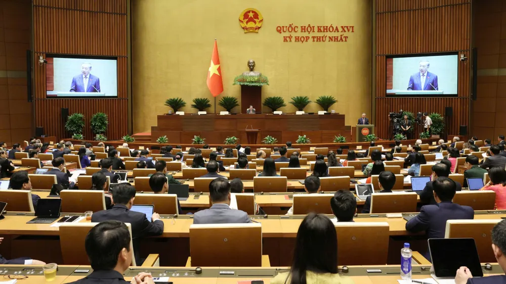 Phiên khai mạc kỳ họp thứ nhất, Quốc hội khóa XVI, ngày 6-4. Ảnh: QUANG PHÚC