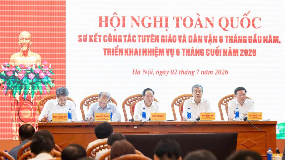 Hội nghị toàn quốc sơ kết công tác tuyên giáo và dân vận 6 tháng đầu năm. Ảnh: HÀ THẮNG