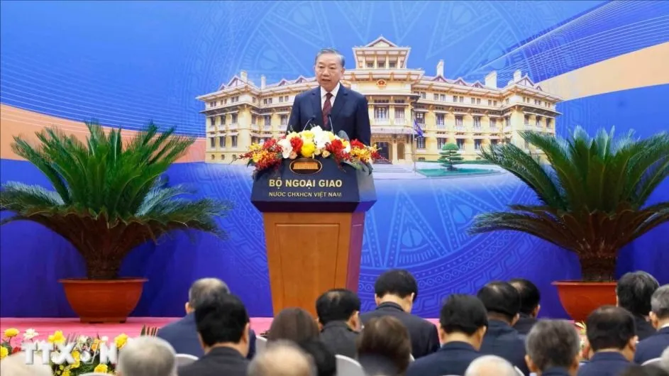 Tổng Bí thư, Chủ tịch nước Tô Lâm phát biểu tại Hội nghị Ngoại giao lần thứ 33. Ảnh: TTXVN