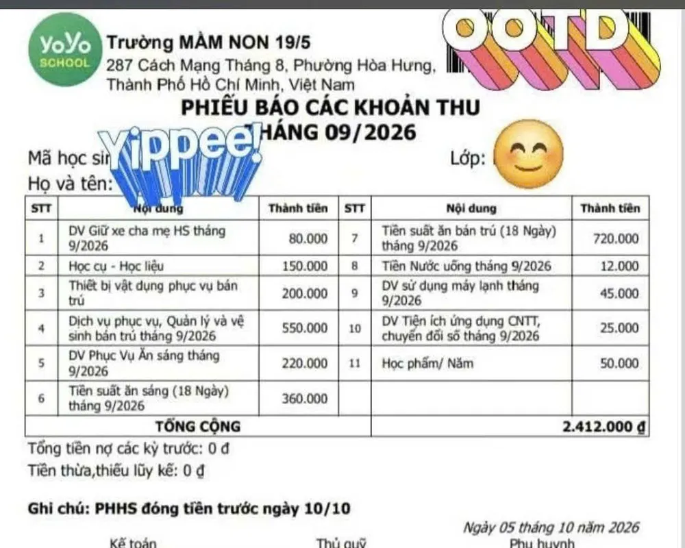 Phụ huynh học sinh Trường Mầm non 19/5 (phường Hòa Hưng) phản ánh thông tin về phí giữ xe không hợp lý
