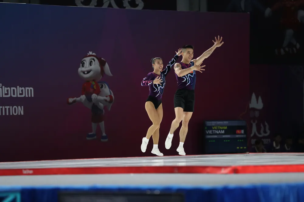 Thúy Vi và Hoàng Phong là những thành viên chủ lực của đội tuyển aerobic Việt Nam. Ảnh: DŨNG PHƯƠNG