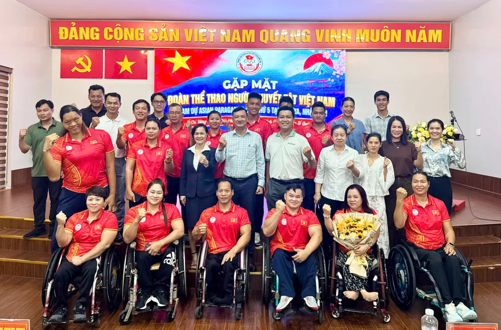 Buổi gặp mặt động viên tinh thần Đoàn Thể thao Người khuyết tật Việt Nam dự Asian Para Games lần thứ 5. Ảnh: THANH TÙNG 