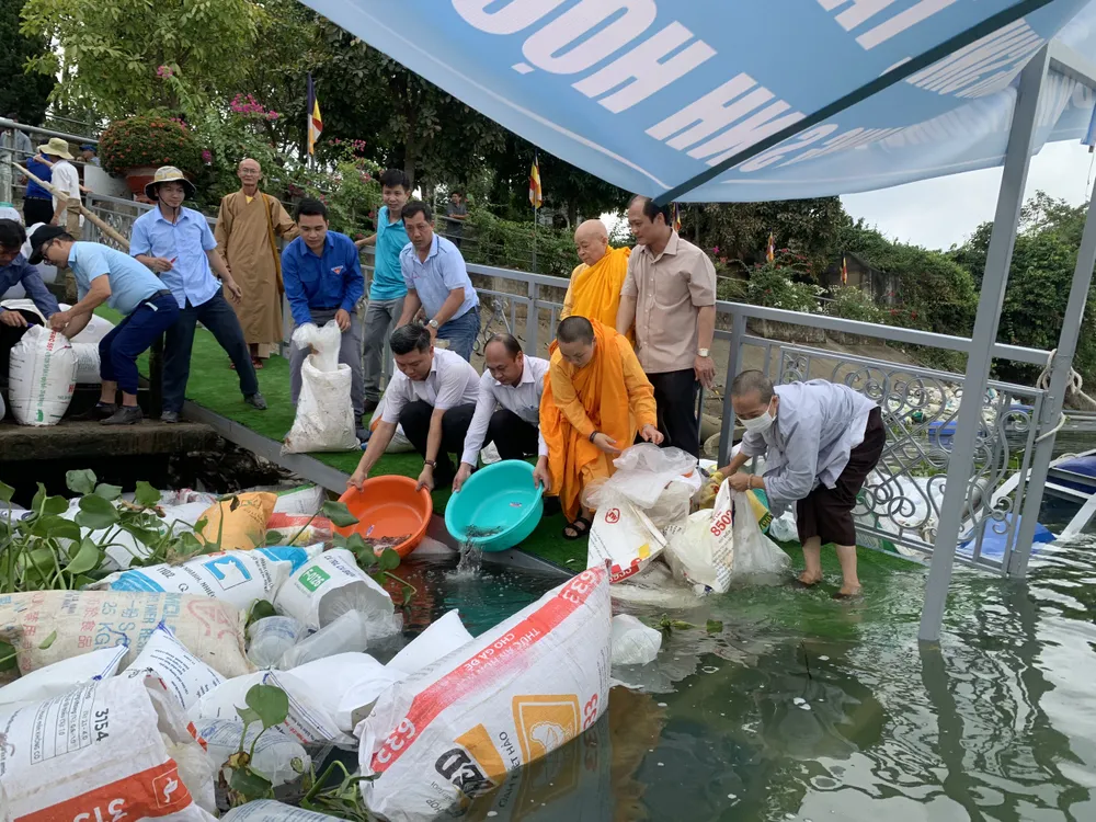 Người dân, phật tử chùa Bửu Phước (xã Bình Lợi) tham gia thả cá Người dân, phật tử chùa Bửu Phước (xã Bình Lợi) tham gia thả cá