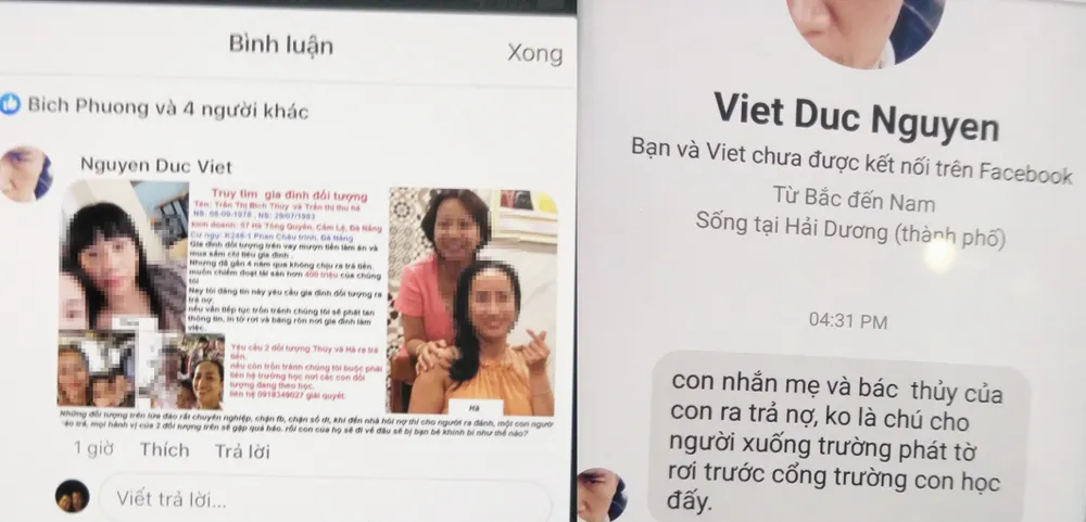 Các đối tượng liên tục bêu rếu, khủng bố chị H. 