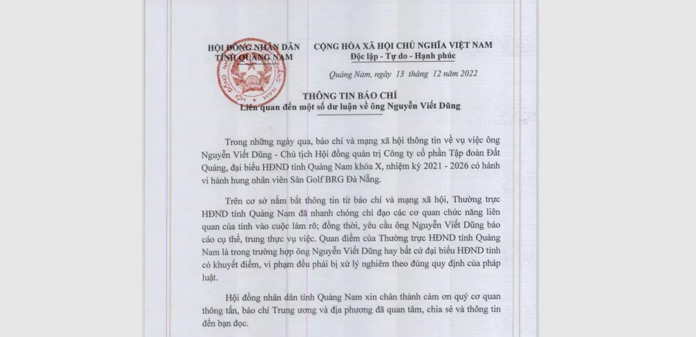 Vụ đánh caddie bằng gậy golf ở Đà Nẵng: HĐND tỉnh Quảng Nam lên tiếng ảnh 1