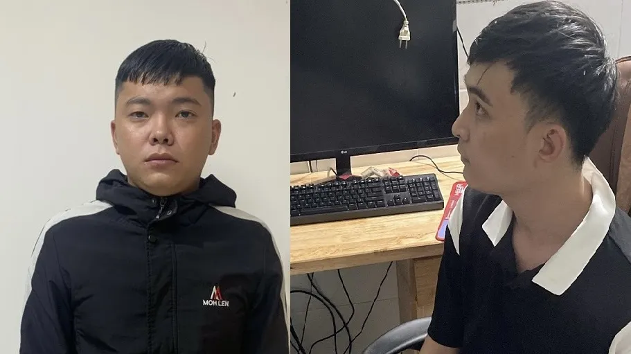 2 đối tượng Quang và Sinh lúc bị lực lượng công an bắt giữ