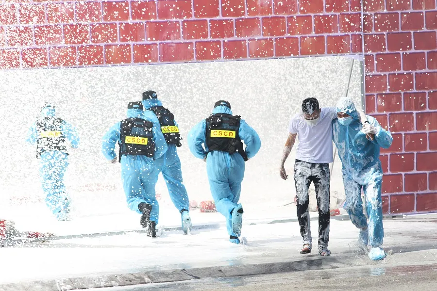 Quảng Trị thực tập chữa cháy và cứu nạn, cứu hộ tại khu cách ly tập trung  ảnh 10