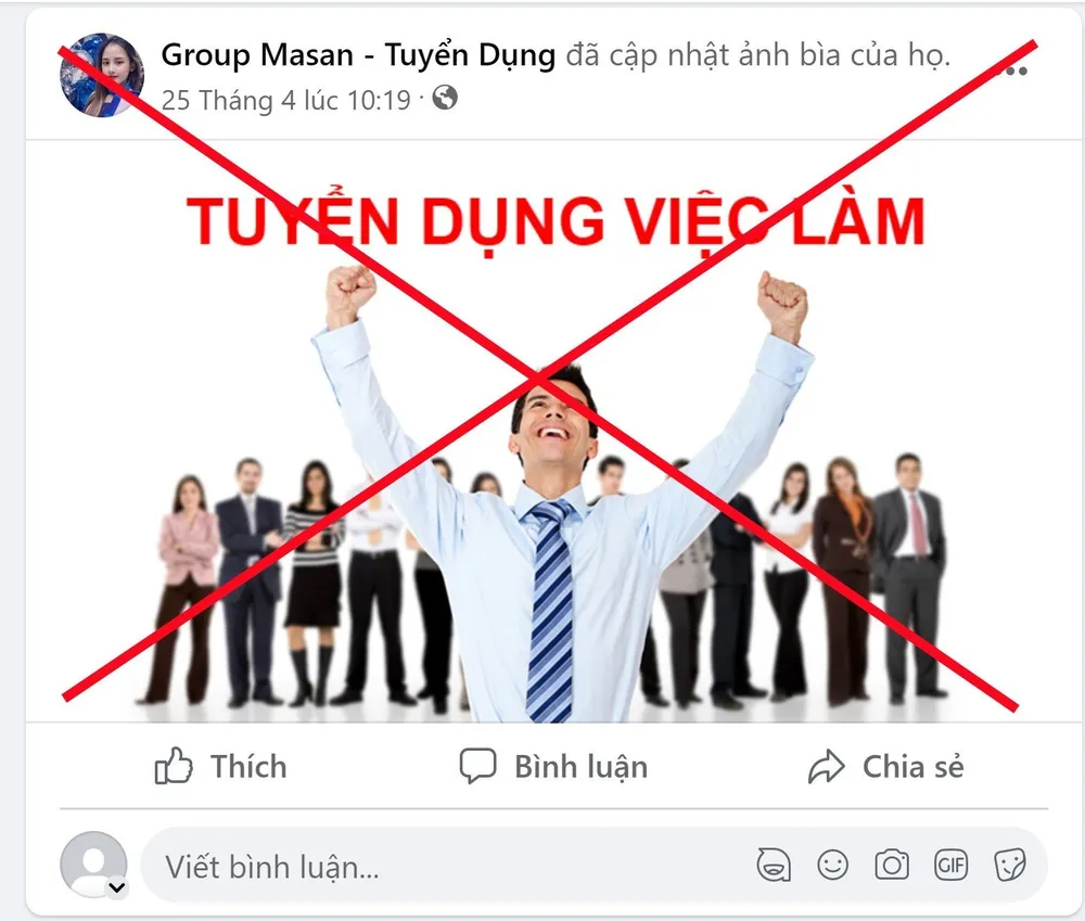 Fanpage tuyển dụng mạo danh Tập đoàn được các đối tượng lừa đảo sử dụng