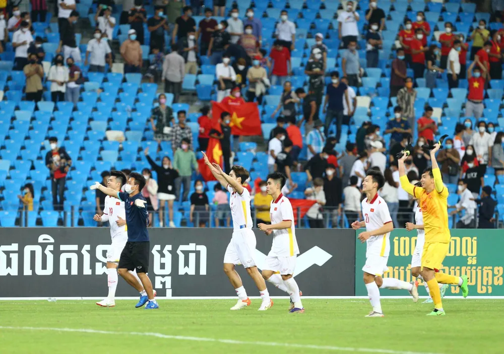 Niềm vui chiến thắng của U23 Việt Nam ở trận bán kết Giải U23 Đông Nam Á 2022. Ảnh: ANH TRẦN
