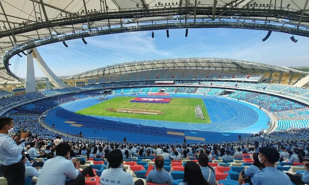 SVĐ quốc gia Morodok Techo nơi diễn ra lễ khai mạc SEA Games 32. ẢNH: KHENG. SVĐ quốc gia Morodok Techo nơi diễn ra lễ khai mạc SEA Games 32. ẢNH: KHENG.