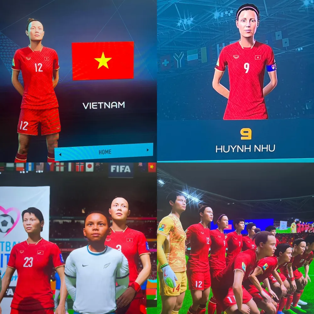 Hải Yến (số 12), Huỳnh Như (số 9) và đội tuyển nữ Việt Nam được mô phỏng trên games "FIFA 23"