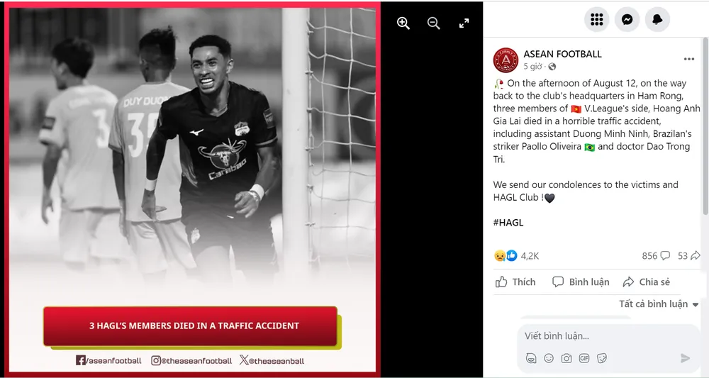 Asean Football - diễn đàn bóng đá lớn nhất Đông Nam Á đăng tải tin buồn về HA.GL
