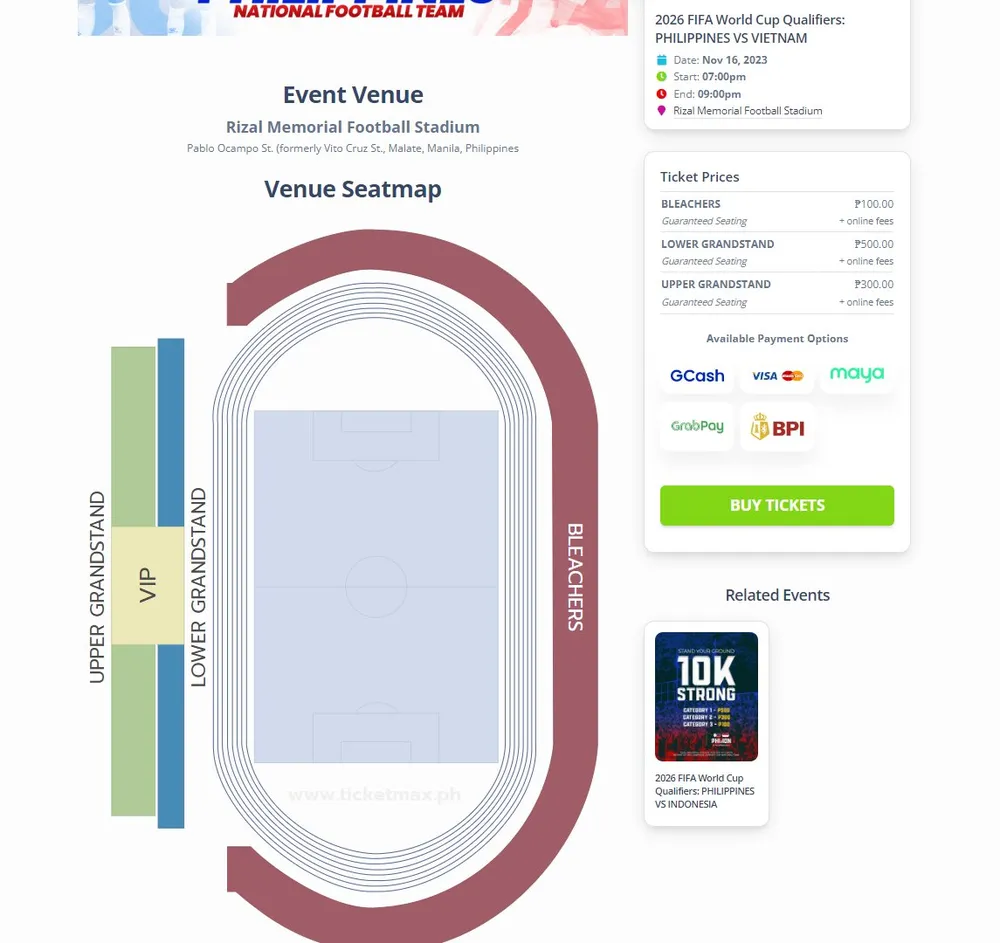 3 mức vé được PFF bán cho người hâm mộ.