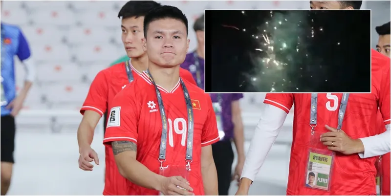 Pháo hoa bất ngờ xuất hiện ở gần khách sạn của đội tuyển Việt Nam đóng quân. 