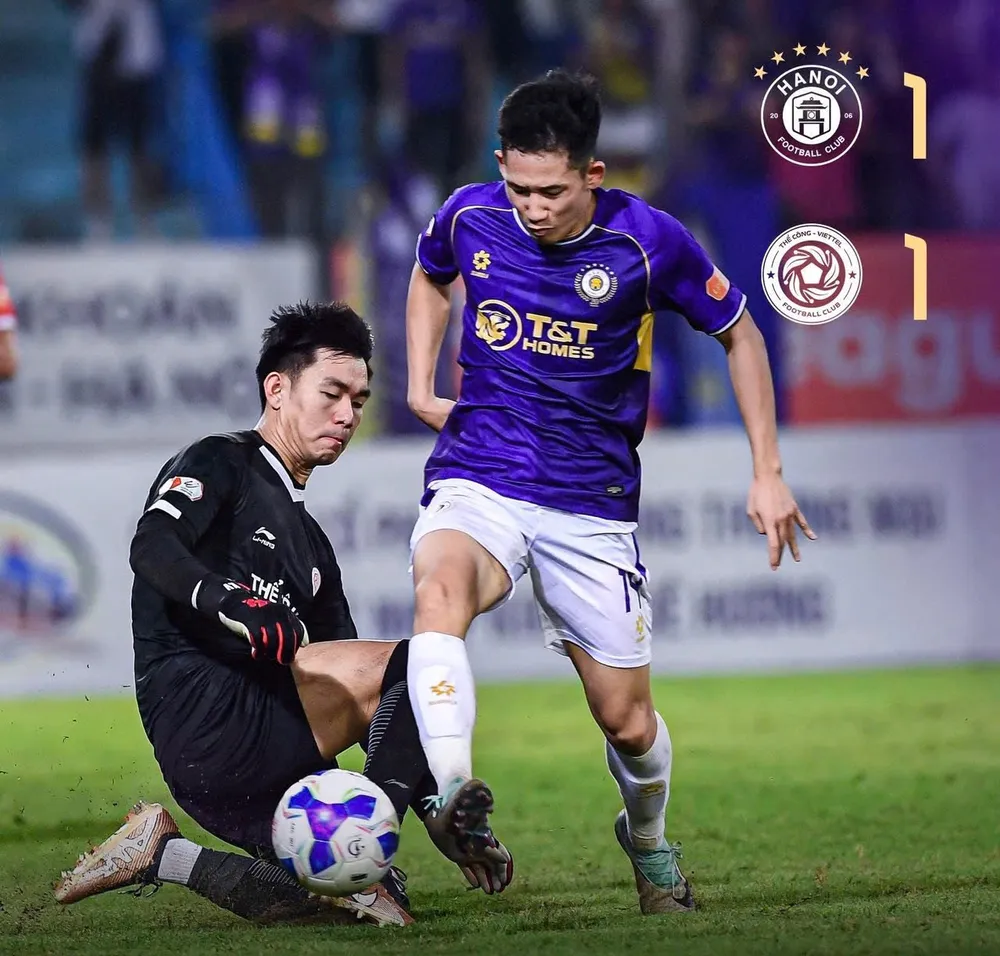 Hà Nội FC chia điểm với Viettel FC trong trận derby thủ đô đầy hấp dẫn. ẢNH: HNFC