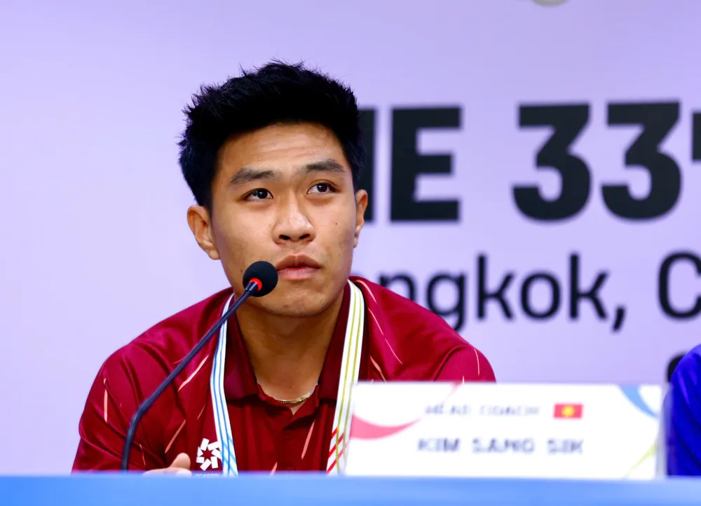 Trung vệ Phạm Lý Đức háo hức trước trận chung kết SEA Games đầu tiên trong sự nghiệp. ẢNH: DŨNG PHƯƠNG