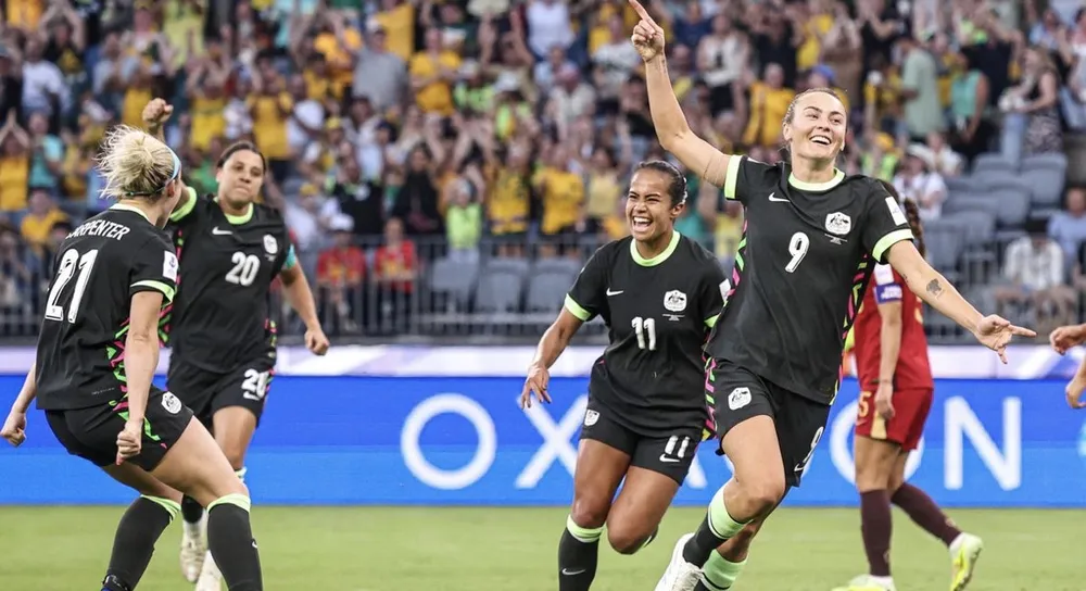Niềm vui của sao Arsenal Caitlin Foord khi góp công lớn đưa Australia vào chung kết Asian Cup nữ 2026. ẢNH: AFC