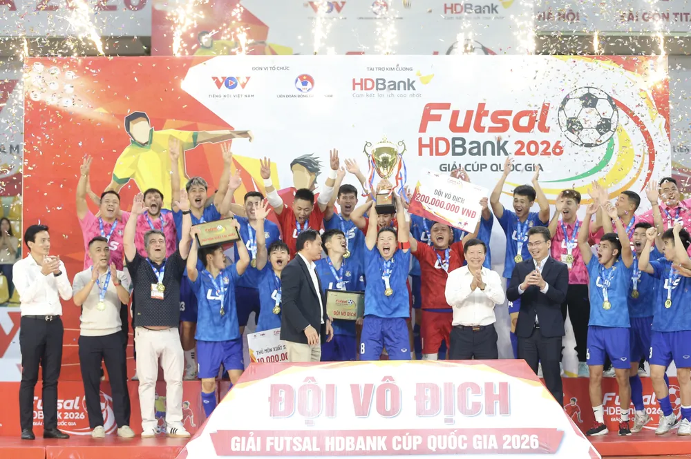 Futsal Thái Sơn Bắc ẵm trọn danh hiệu VĐQG và Cúp quốc gia năm 2026. ẢNH: DŨNG PHƯƠNG