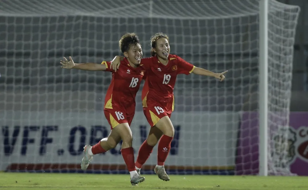 U17 nữ Việt Nam hoàn thành mục tiêu đoạt vé dự vòng chung kết U17 nữ châu Á 2027. ẢNH: DŨNG PHƯƠNG