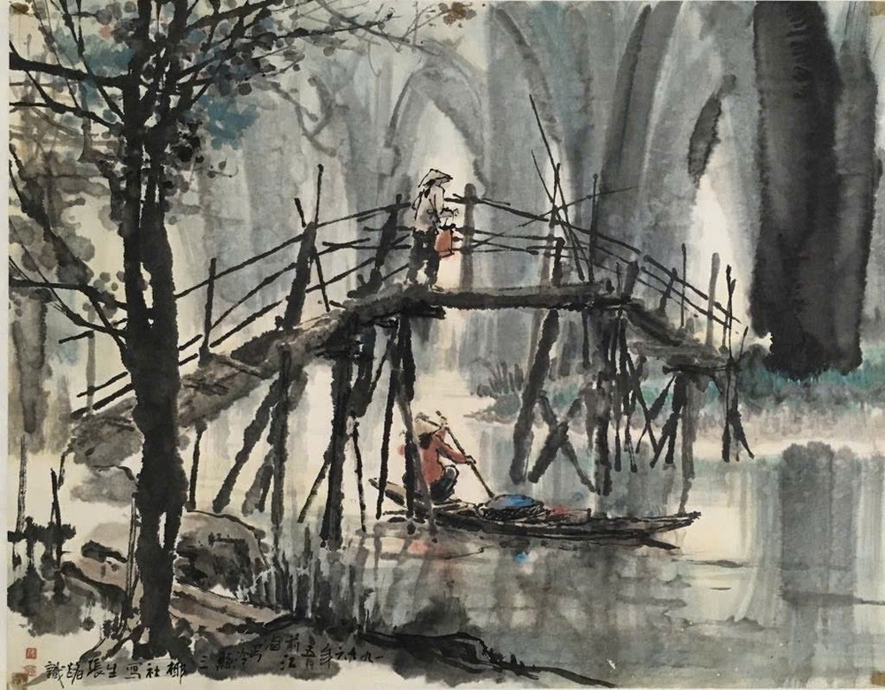 人民艺人张路《前江丐冷三椰乡即景》 画作。