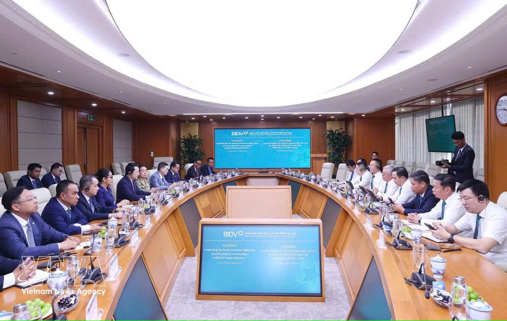 柬埔寨监察部部长访问并与越南投资发展股份商业银行举行工作会谈。 图自越通社