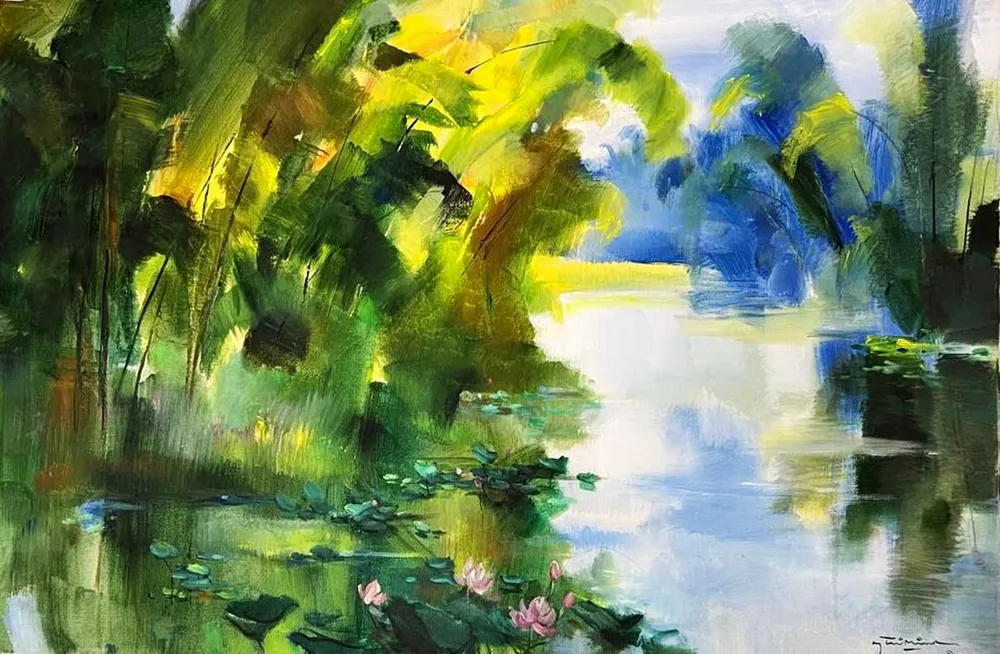 Tác phẩm "Soi bóng" của cố hoạ sĩ Nguyễn Trí Minh.