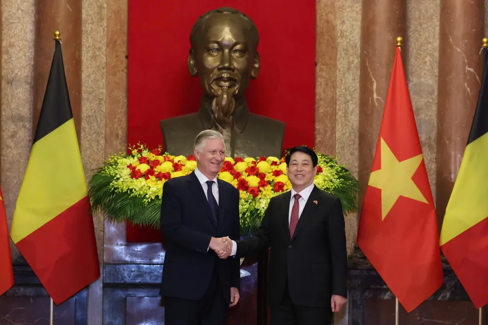 Chủ tịch nước Lương Cường chủ trì lễ đón chính thức và hội kiến với Nhà vua Vương quốc Bỉ Philippe