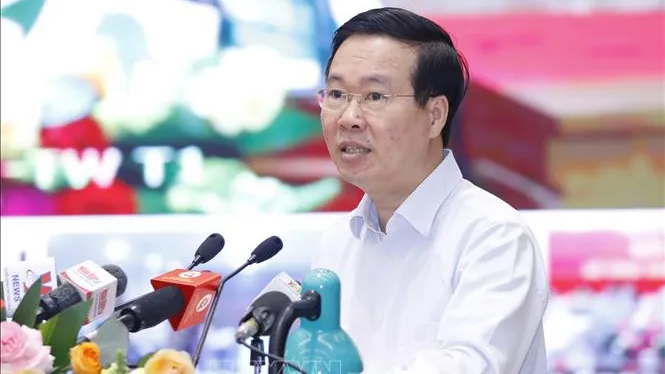 Thường trực Ban Bí thư Võ Văn Thưởng  phát biểu chỉ đạo hội nghị, sáng 22-6.  Ảnh: VIẾT CHUNG