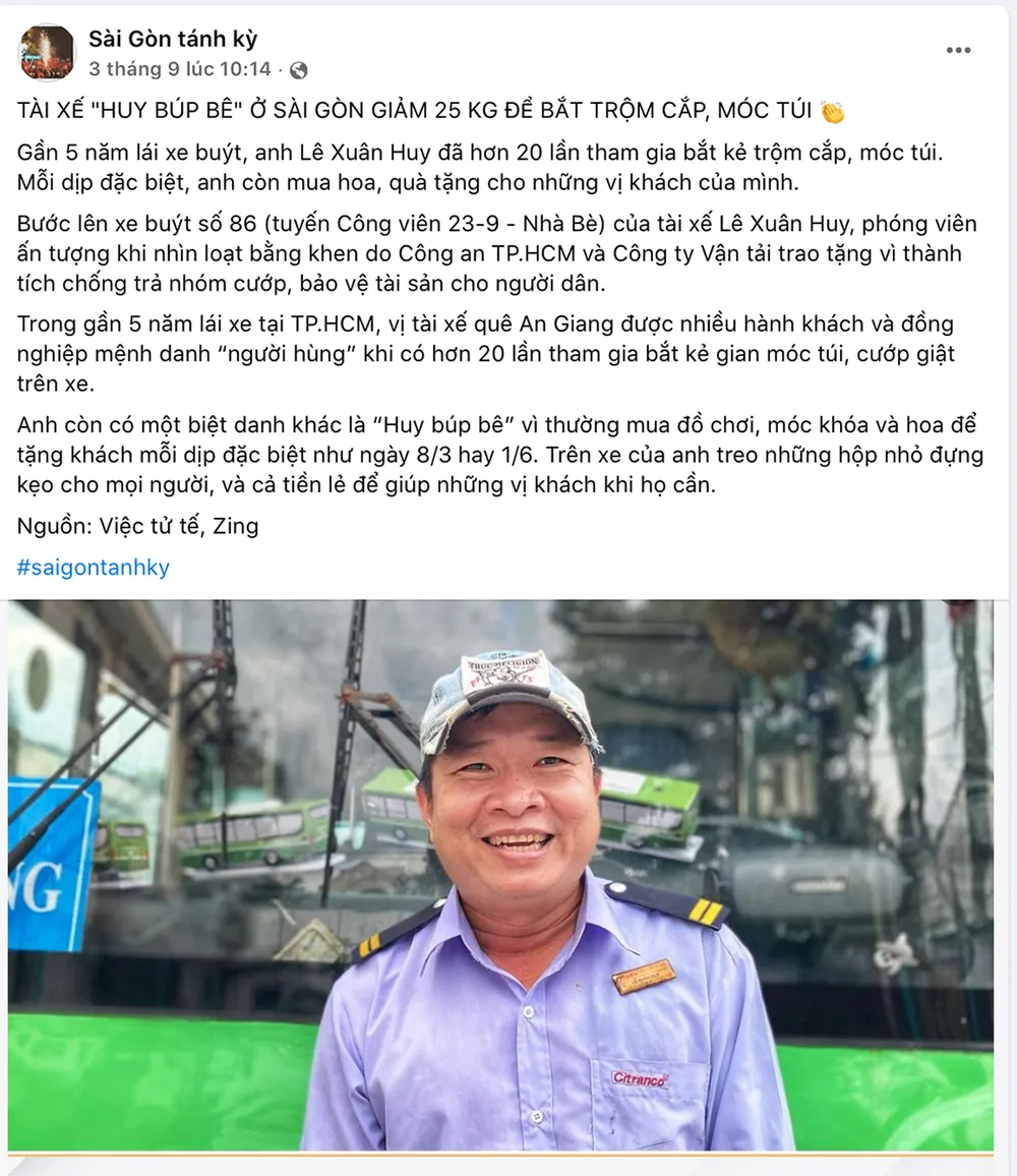 Câu chuyện đẹp được chia sẻ trên Fanpage Sài Gòn tánh kỳ