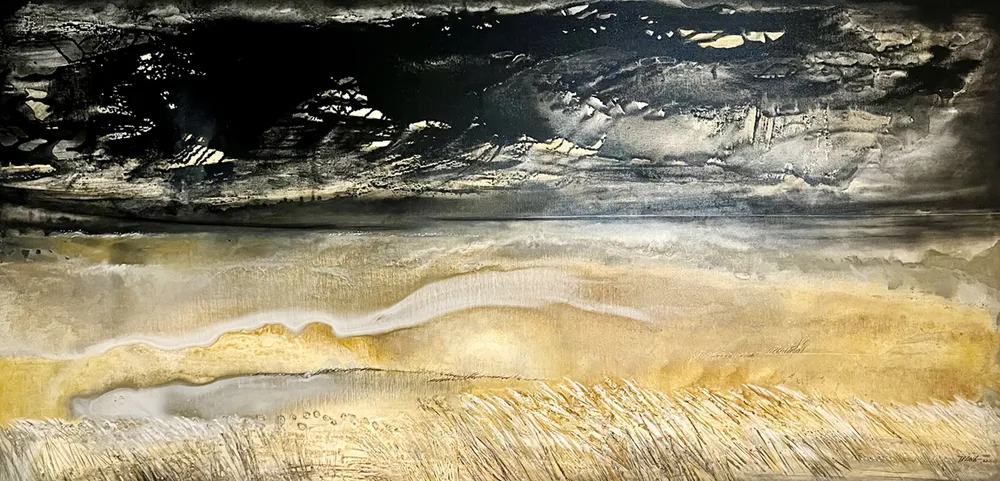 Tác phẩm Mùa nước nổi của họa sĩ Ca Lê Thắng trưng bày tại triển lãm