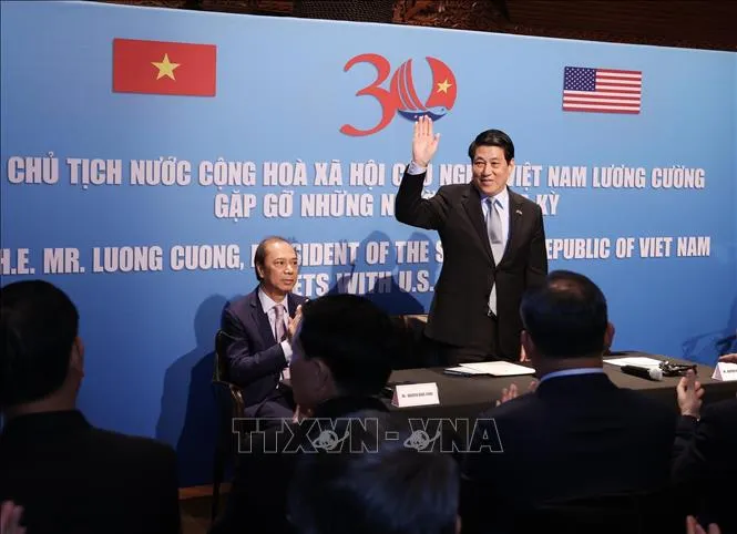 Chủ tịch nước Lương Cường dự cuộc gặp gỡ những người bạn, nhân dân tiến bộ Hoa Kỳ. Ảnh: TTXVN