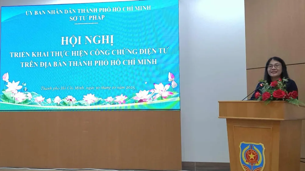 Phó Giám đốc Sở Tư pháp TPHCM Nguyễn Thị Phương Ngọc phát biểu khai mạc hội nghị