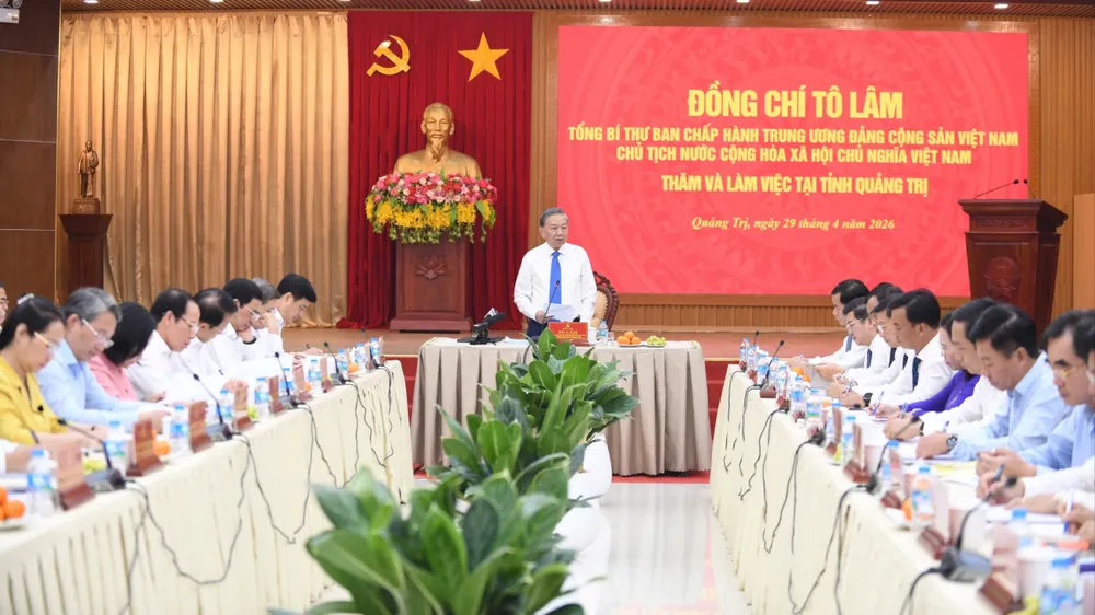 Tổng Bí thư, Chủ tịch nước Tô Lâm phát biểu chỉ đạo tại buổi làm việc với Ban Thường vụ Tỉnh ủy Quảng Trị, chiều 29-4