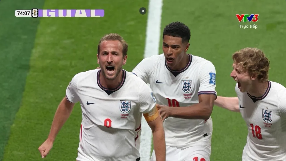 Đội trưởng tuyển Anh Harry Kane (9) đang có phong độ tốt. ẢNH: CHỤP MÀN HÌNH VTV