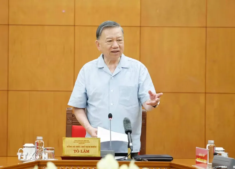 Tổng Bí thư, Chủ tịch nước Tô Lâm phát biểu chỉ đạo tại buổi làm việc. Ảnh: TTXVN 