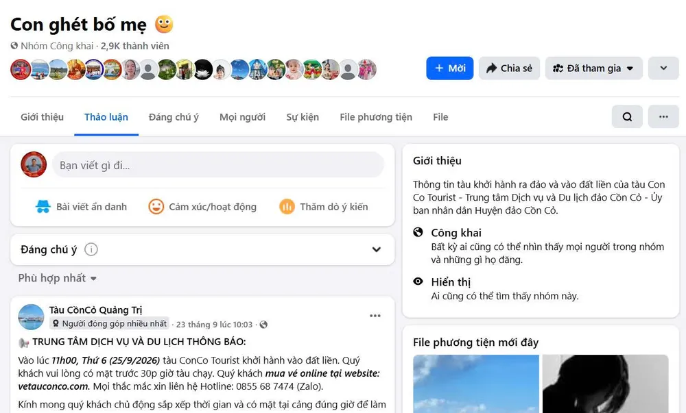 Facebook "Thông tin lịch tàu đảo Cồn Cỏ" bất ngờ bị chiếm quyền điều khiển, đổi tên nhóm thành "Con ghét bố mẹ"