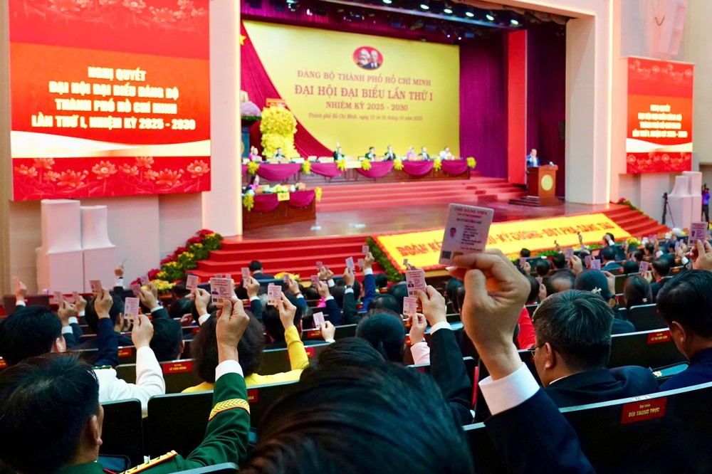 与会代表表决通过胡志明市党部第一次代表大会《决议》。