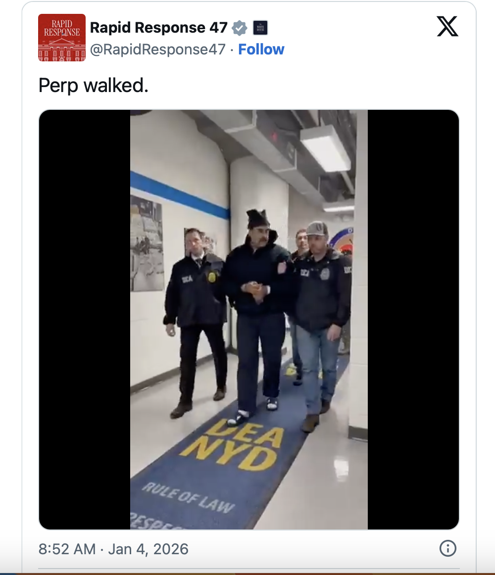 美国白宫公布的马杜罗视频截图。图片取自RAPID RESPONSE 47