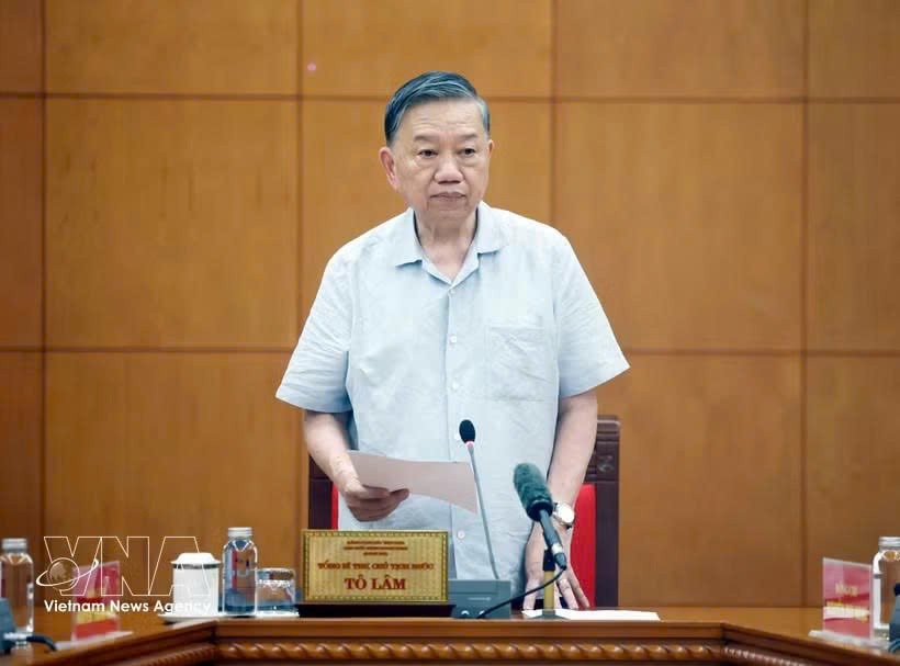 越南党中央总书记、国家主席苏林发表讲话。