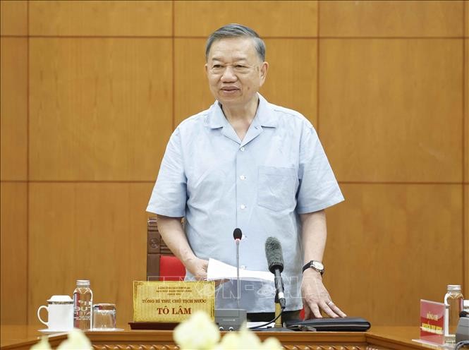 越南党中央总书记、国家主席苏林发表讲话。图自越通社