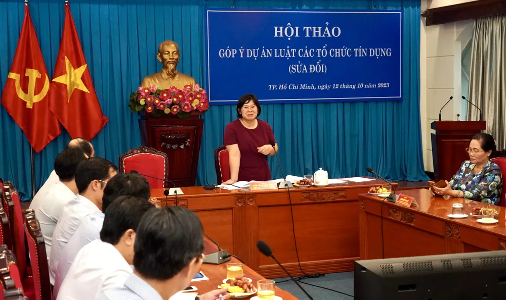 Hội thảo diễn ra với sự tham dự của đại diện nhiều tổ chức tín dụng trên địa bàn TPHCM. Ảnh: HOÀNG HÙNG