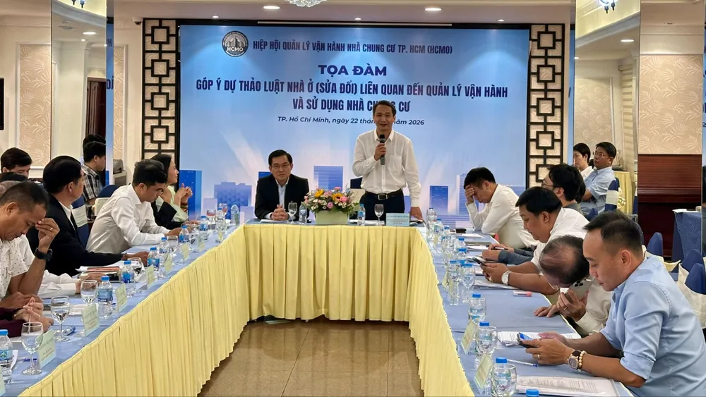 Buổi tọa đàm góp ý dự thảo Luật Nhà ở (sửa đổi) liên quan đến quản lý vận hành và sử dụng nhà chung cư.Ảnh: THANH HIỀN
