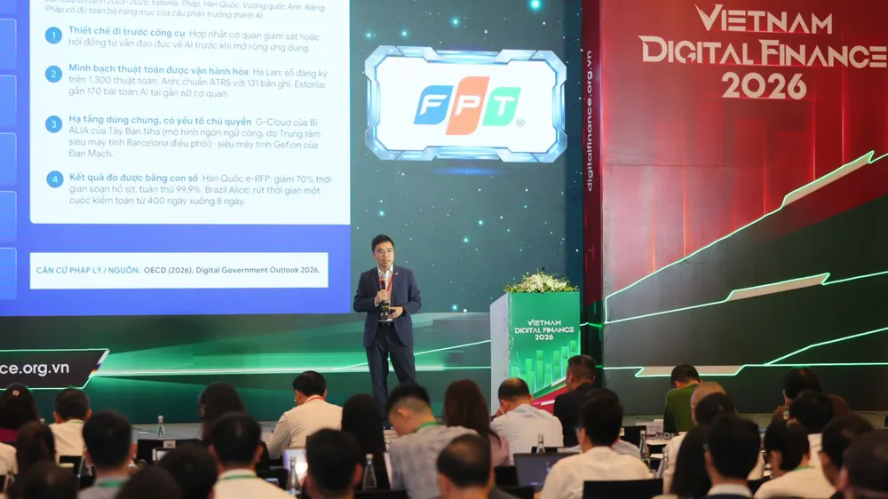 Đại diện Vietnam Digital Finance 2026 trình bày tham luận tại sự kiện.