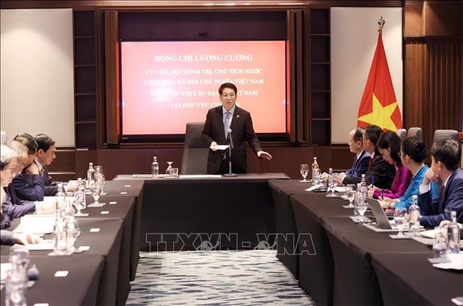越南国家主席梁强会见越南驻非洲各国大使场景。图自越通社